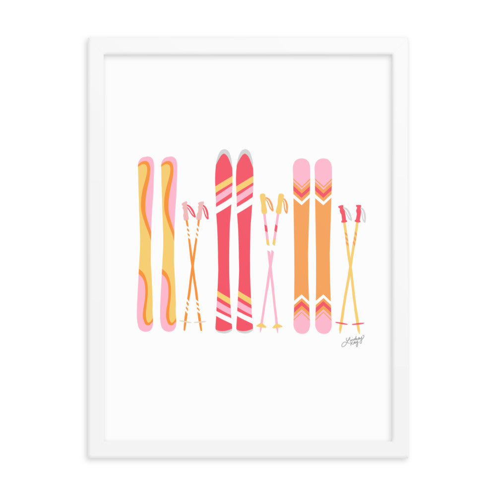 Ilustración de esquí (paleta cálida) - Lámina enmarcada